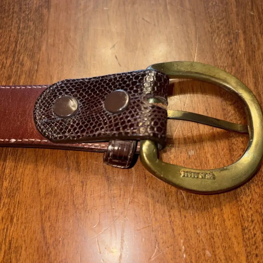 Nocona Boot Co Beltmakers 40 Brown Leather Lizard Brass Buckle 7015 USA